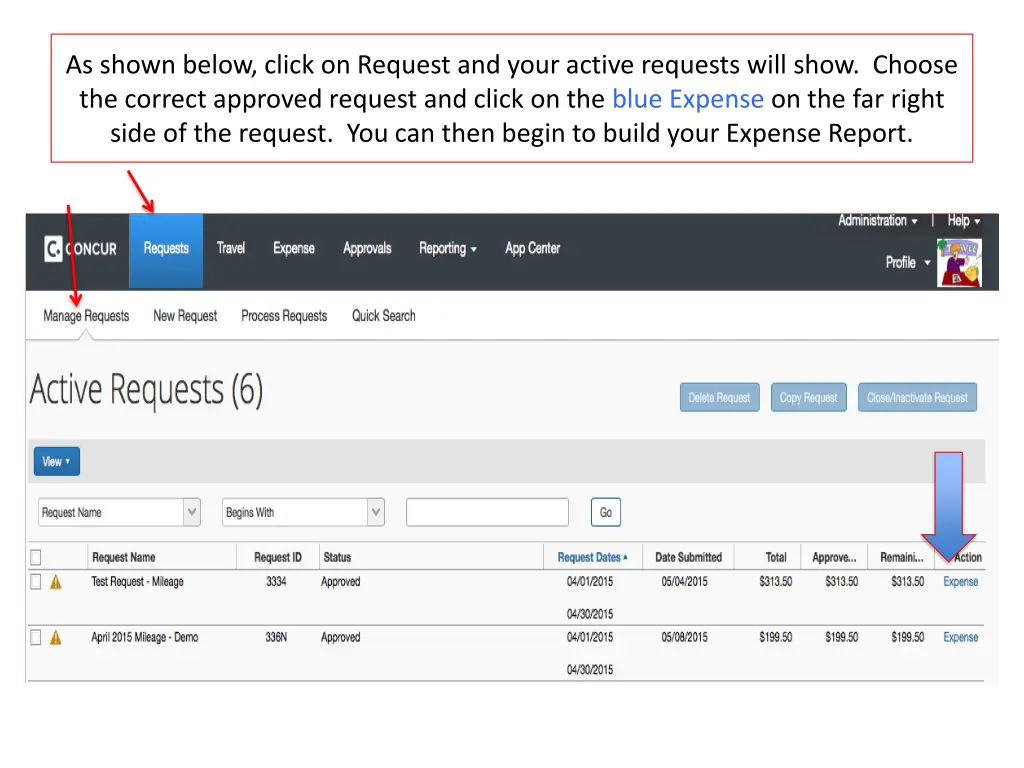 as shown below click on request and your active