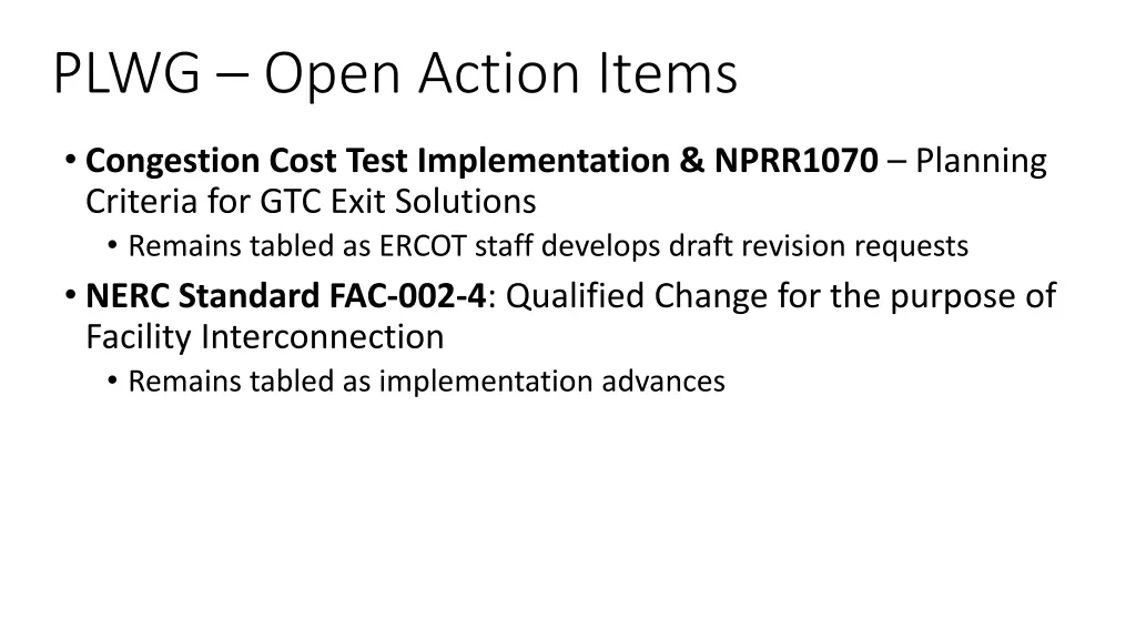 plwg open action items