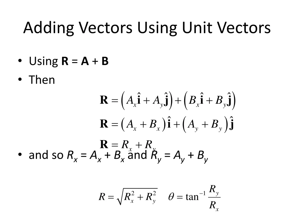 adding vectors using unit vectors