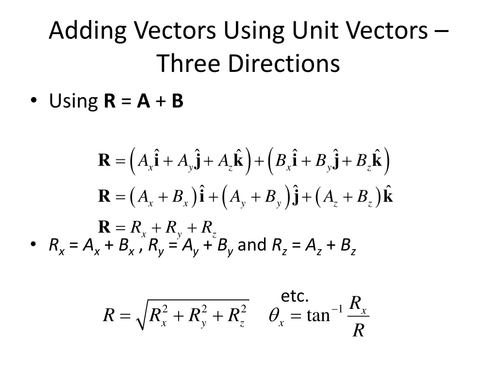 adding vectors using unit vectors three