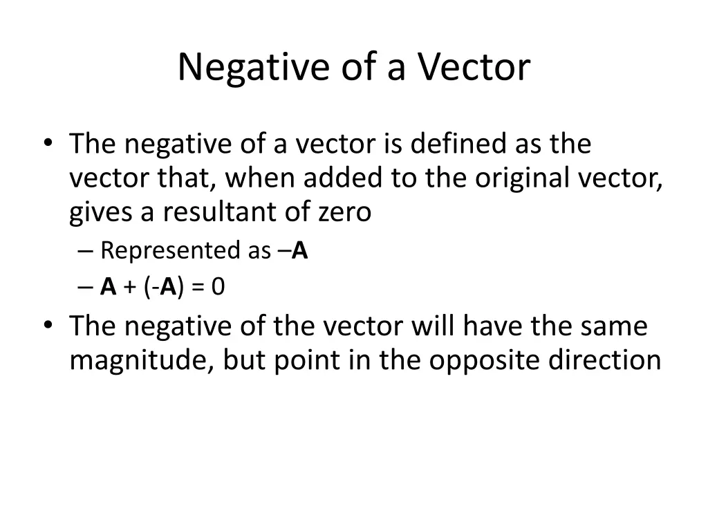 negative of a vector