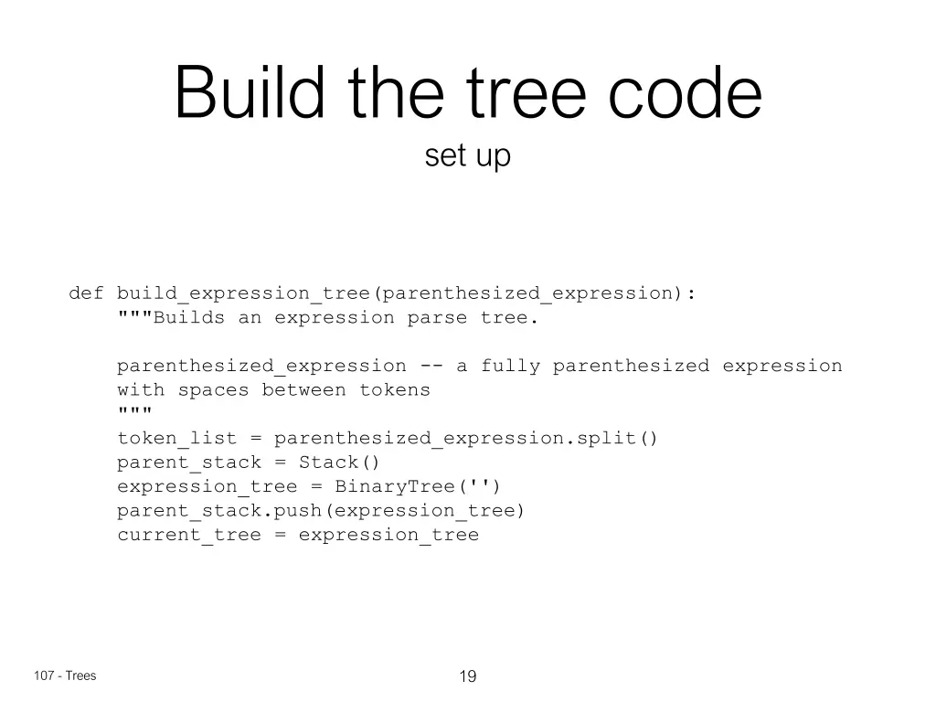 build the tree code set up