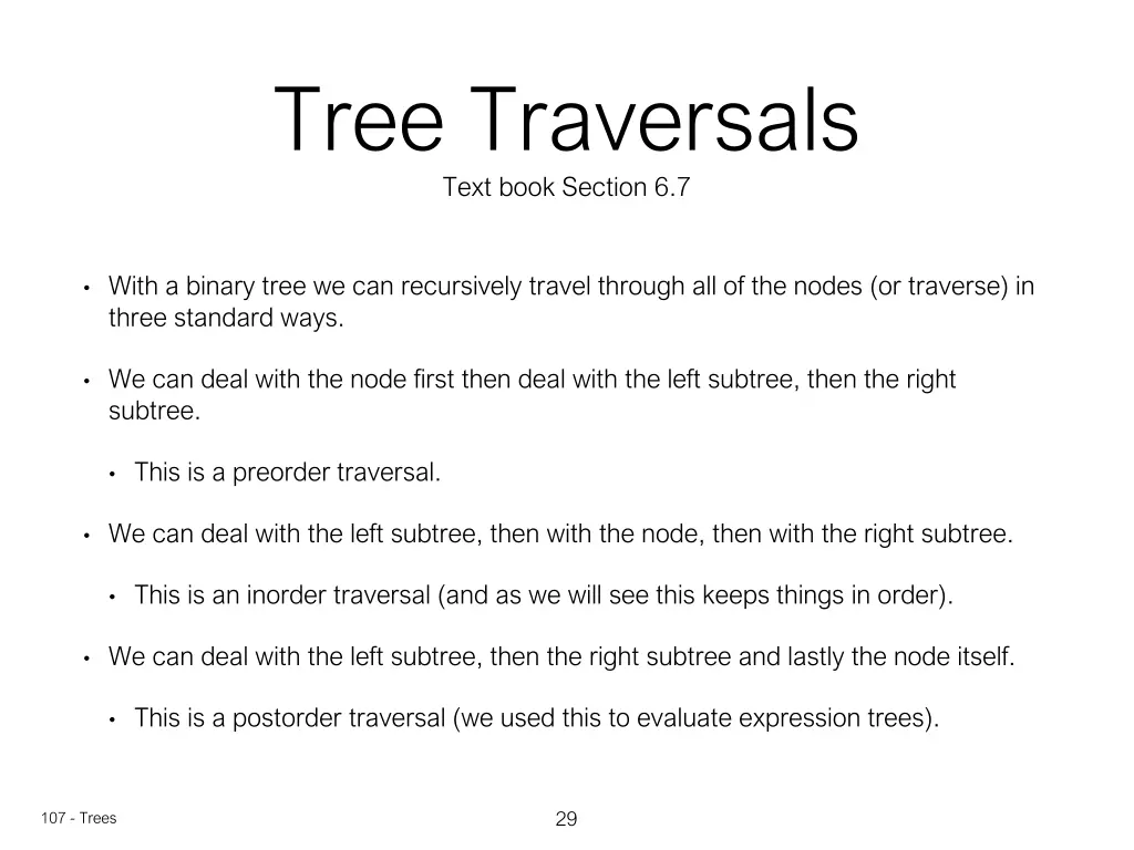 tree traversals text book section 6 7