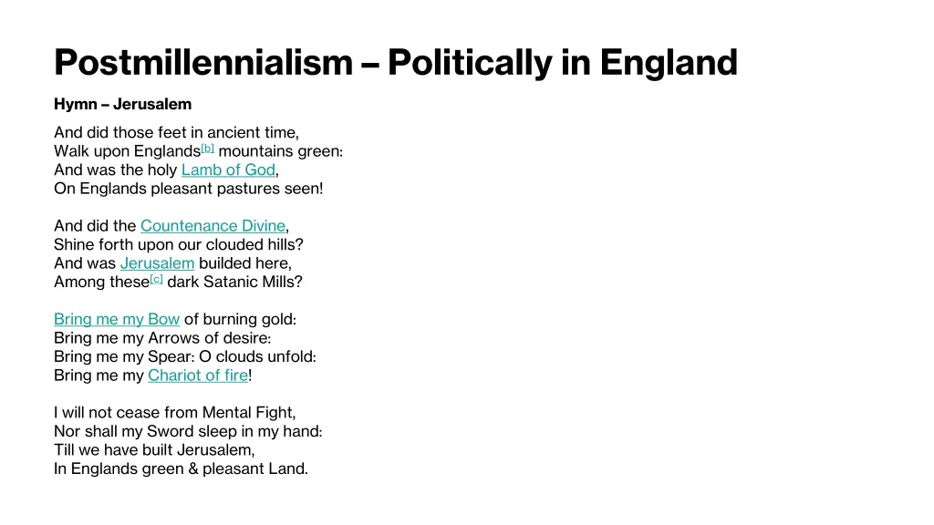 postmillennialism politically in england