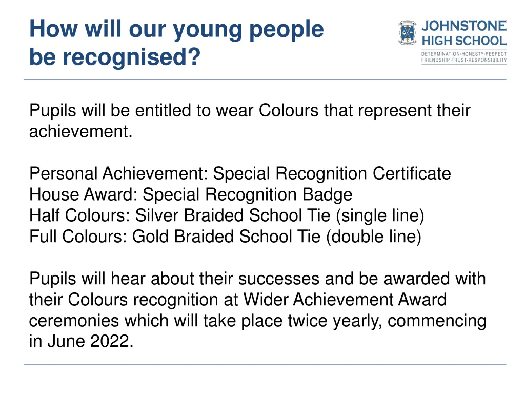 how will our young people be recognised