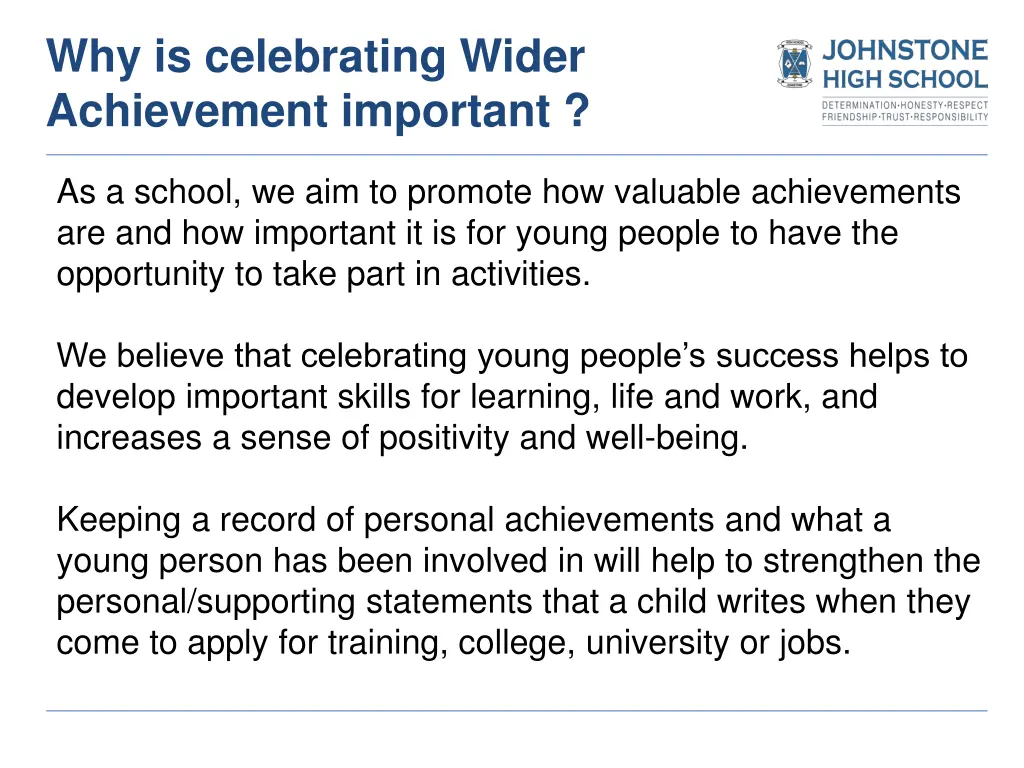 why is celebrating wider achievement important