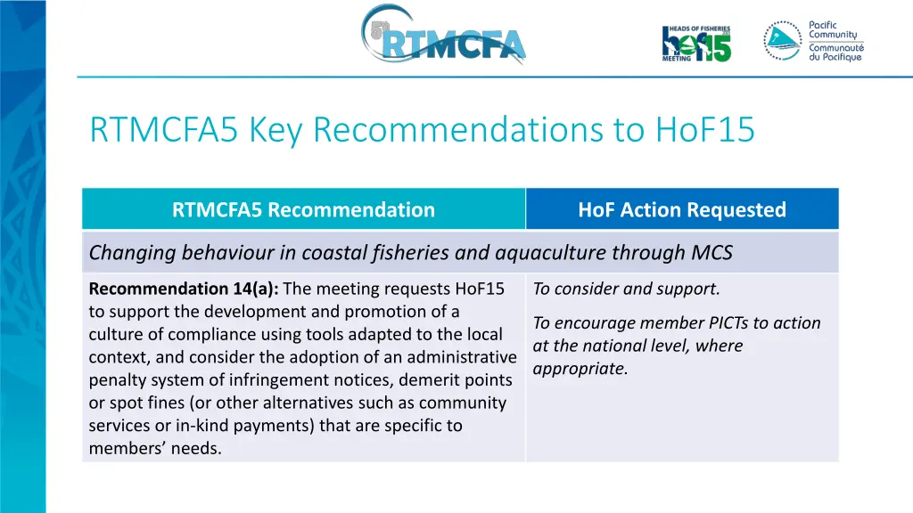rtmcfa5 key recommendations to hof15
