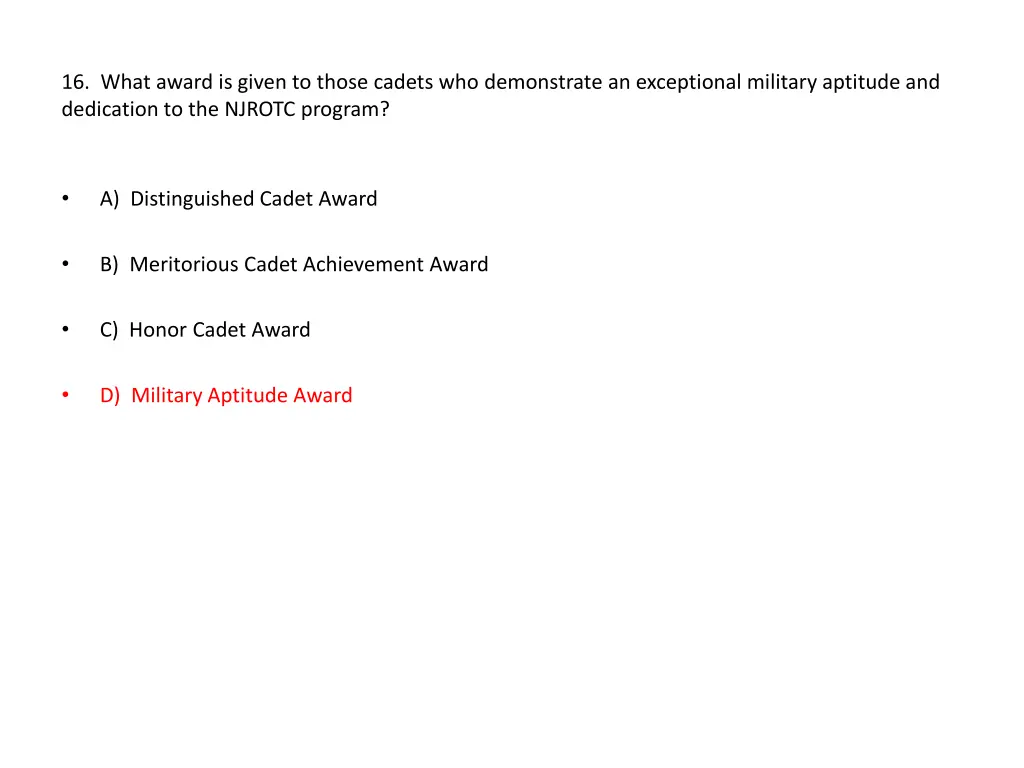16 what award is given to those cadets