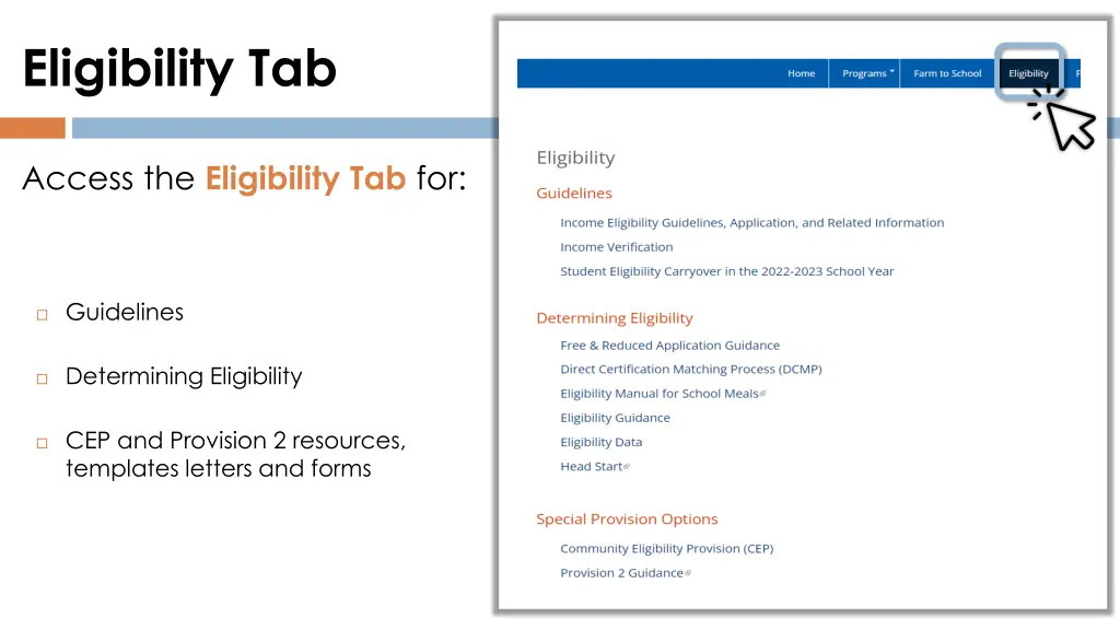 eligibility tab