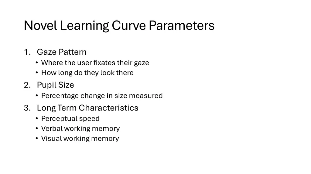 novel learning curve parameters