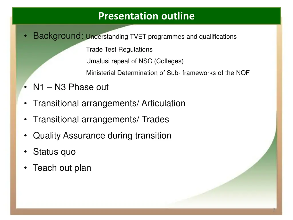 presentation outline