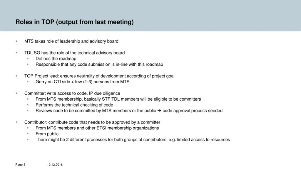 roles in top output from last meeting