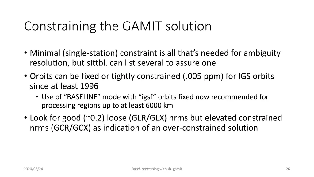 constraining the gamit solution