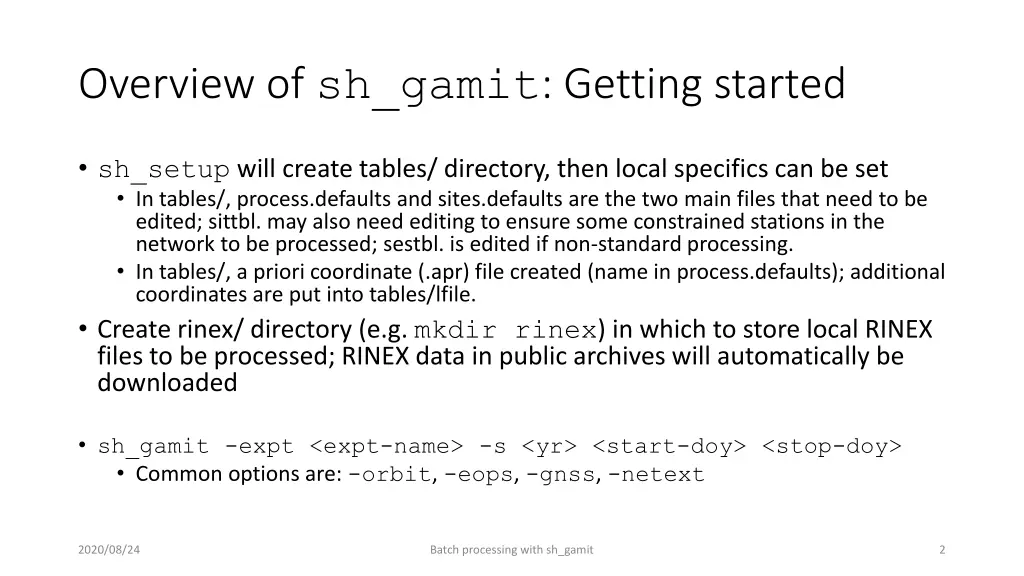 overview of sh gamit getting started