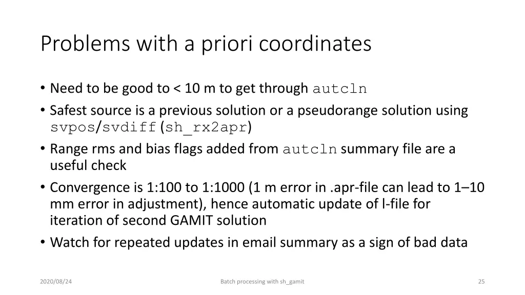 problems with a priori coordinates