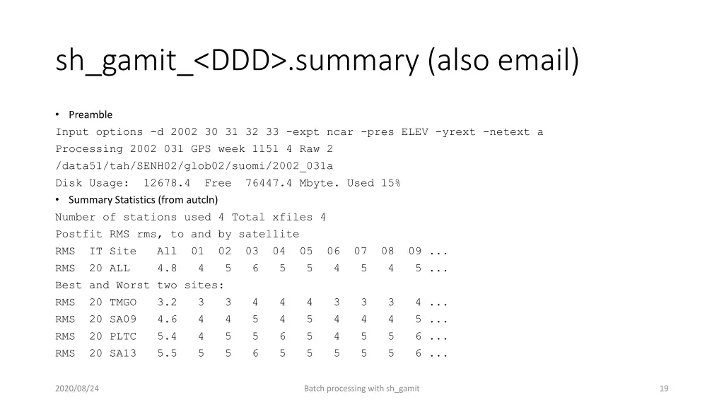 sh gamit ddd summary also email