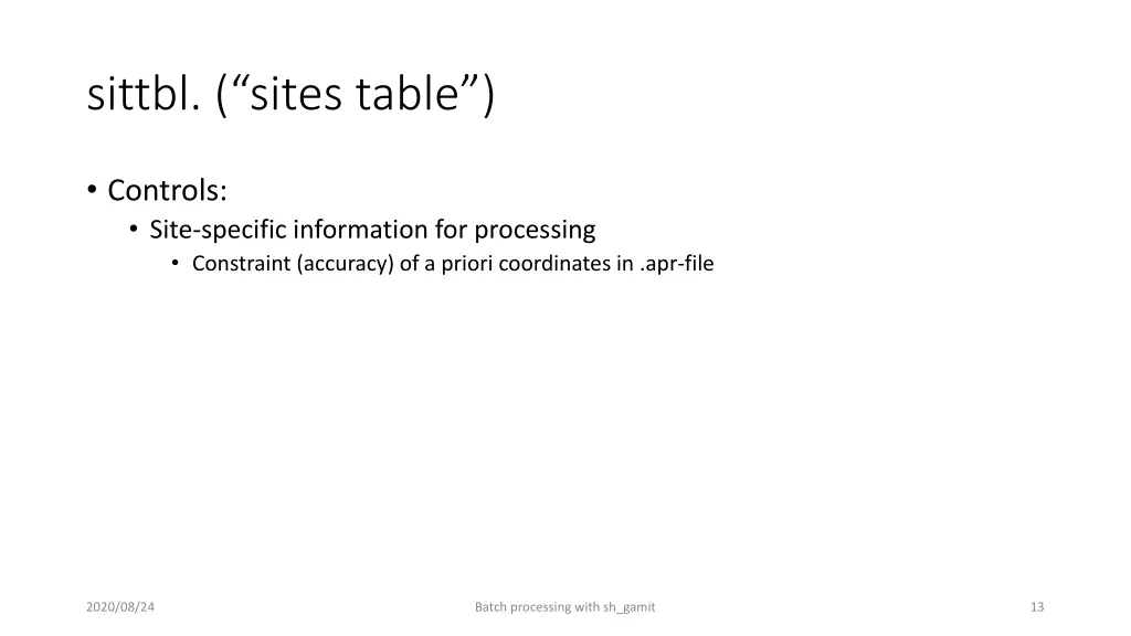 sittbl sites table