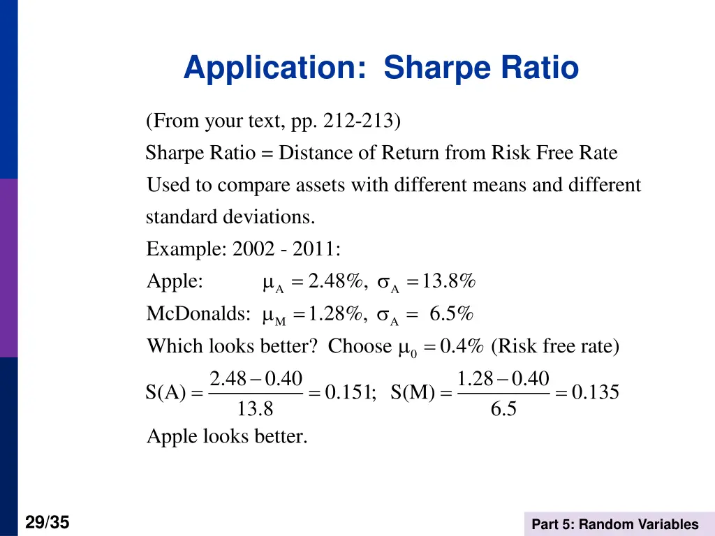 application sharpe ratio