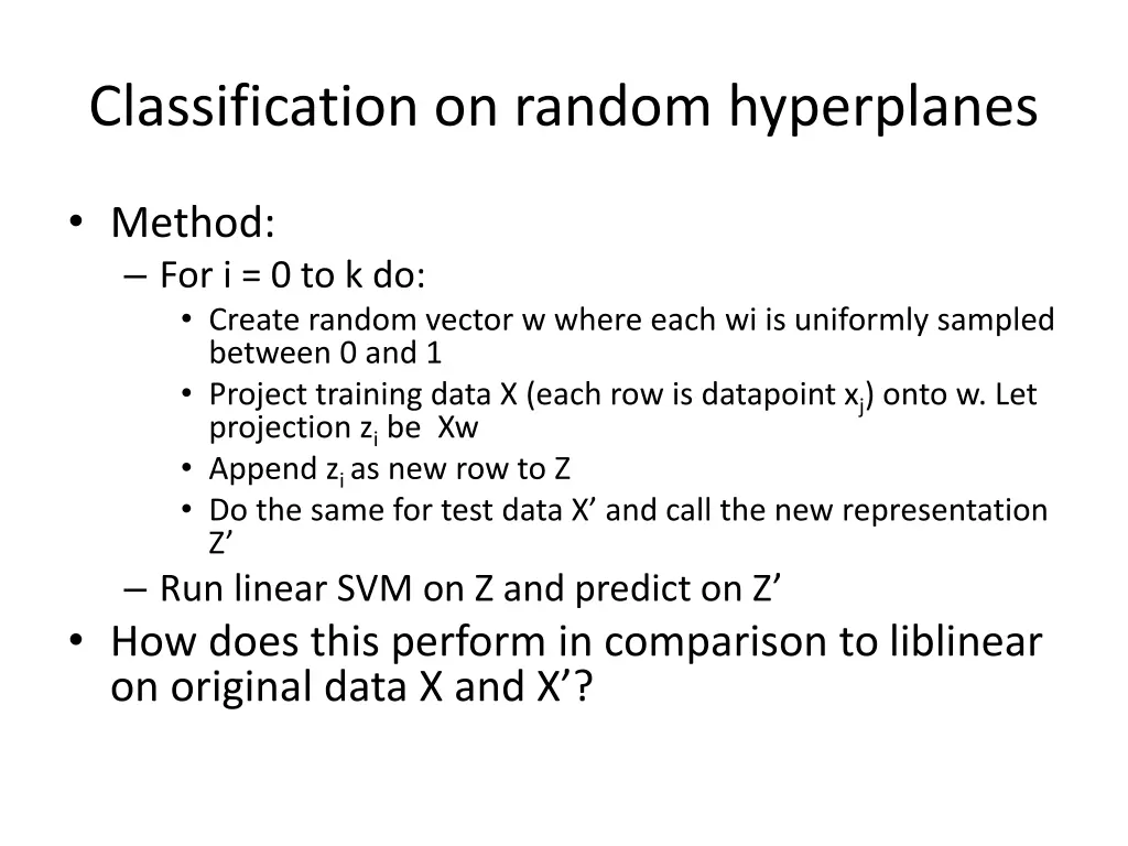 classification on random hyperplanes