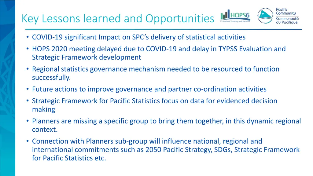 key lessons learned and opportunities