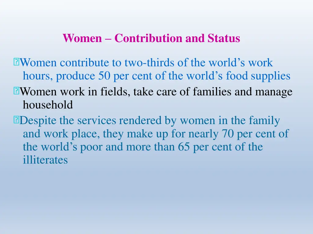 women contribution and status
