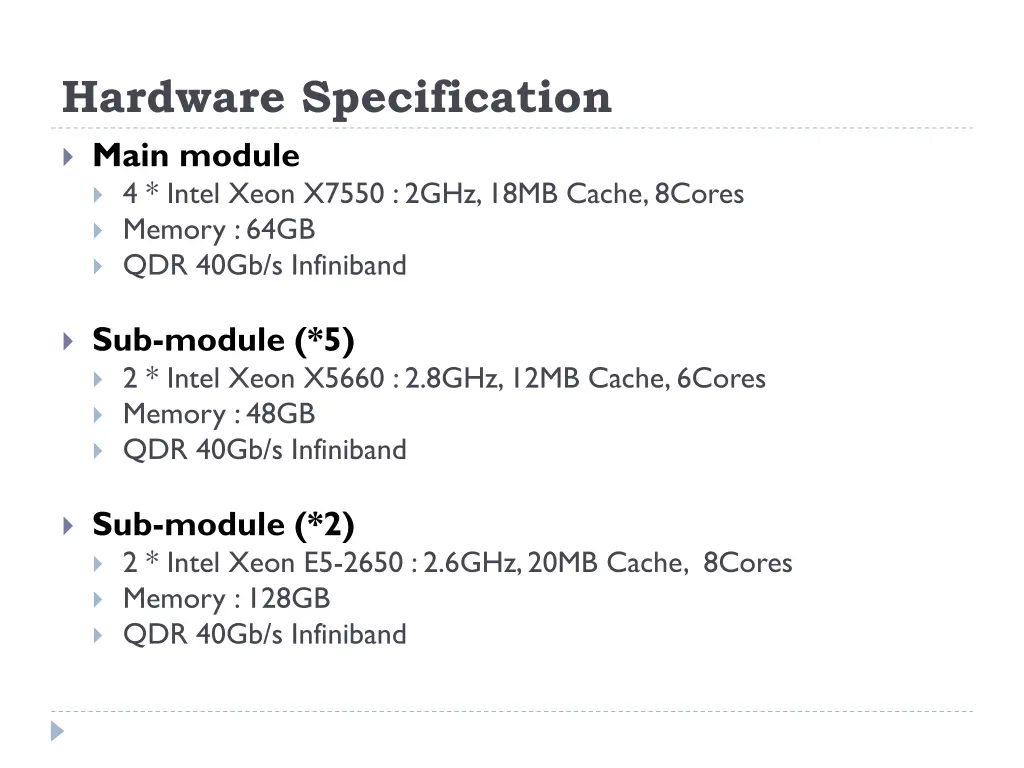 hardware specification main module 4 intel xeon