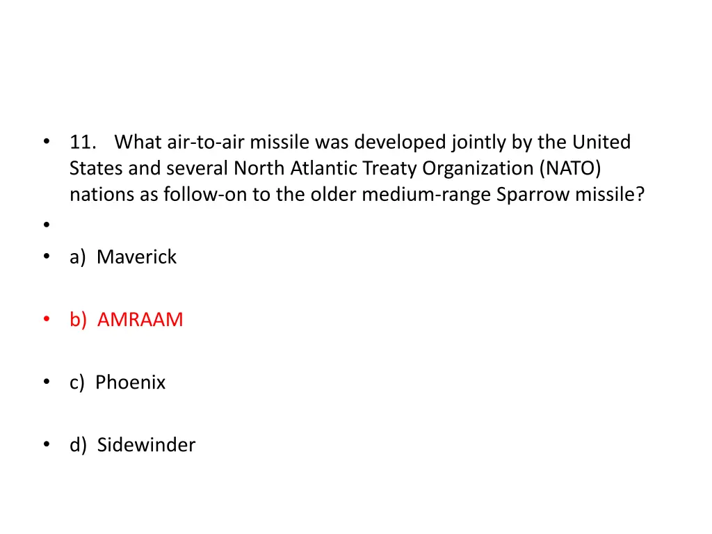 11 what air to air missile was developed jointly