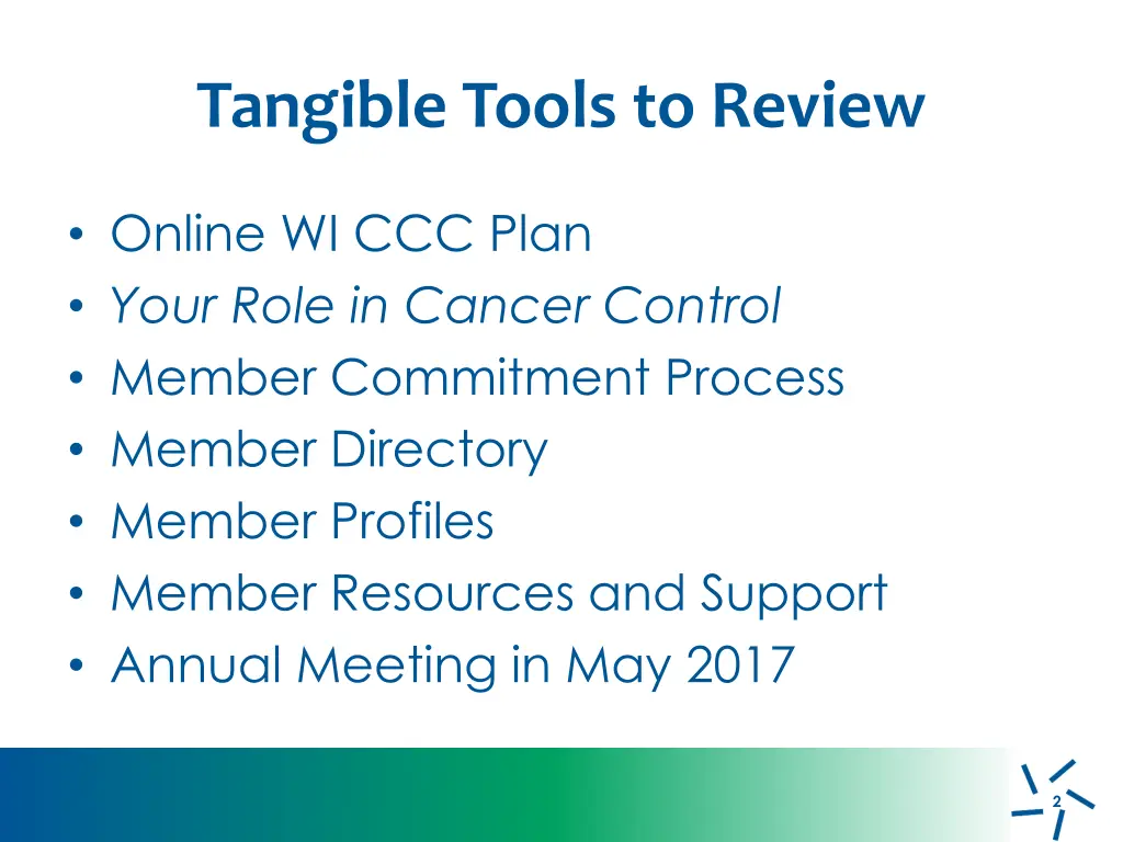 tangible tools to review