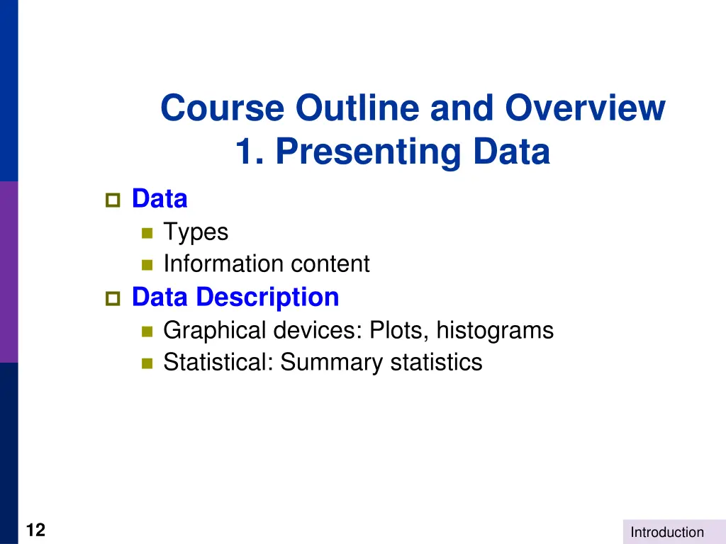 course outline and overview 1 presenting data