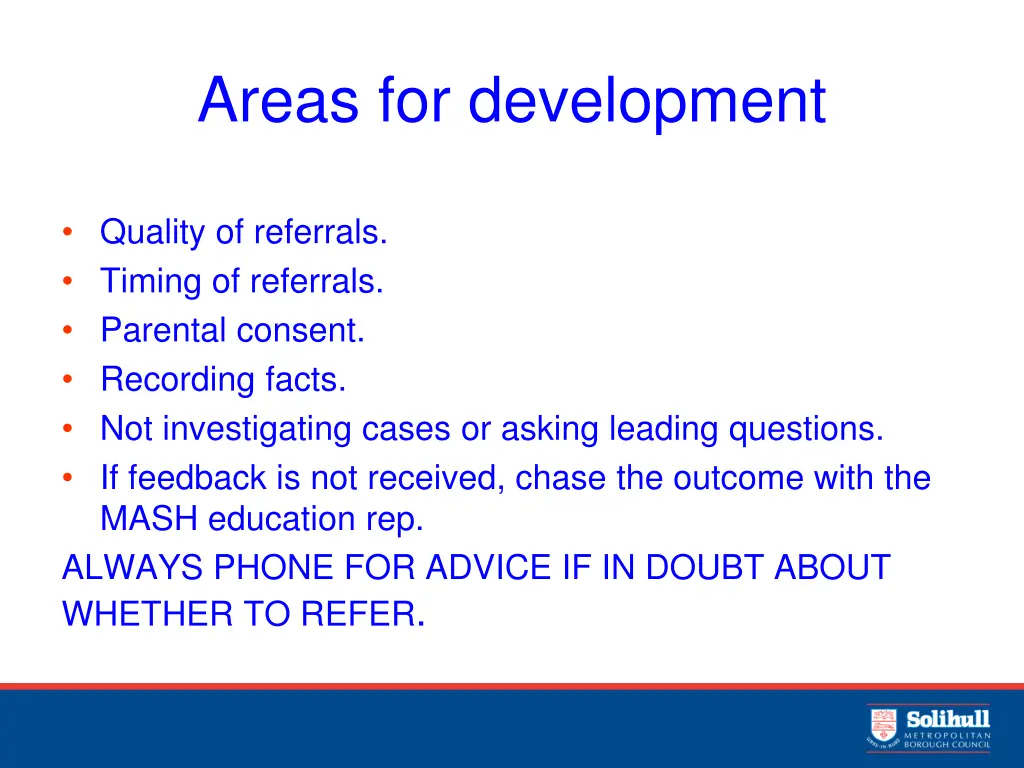 areas for development