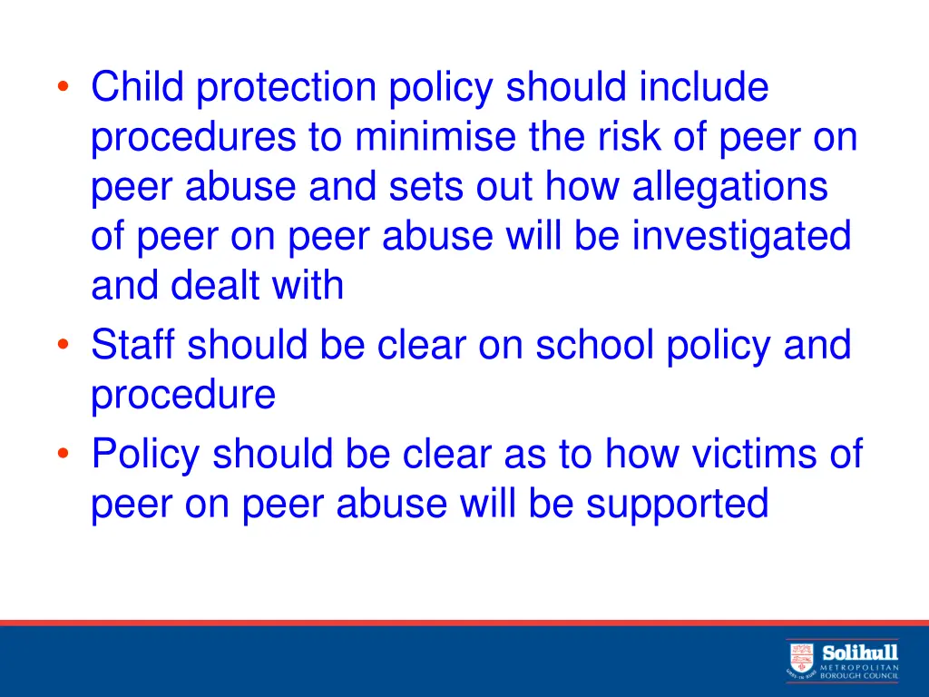 child protection policy should include procedures