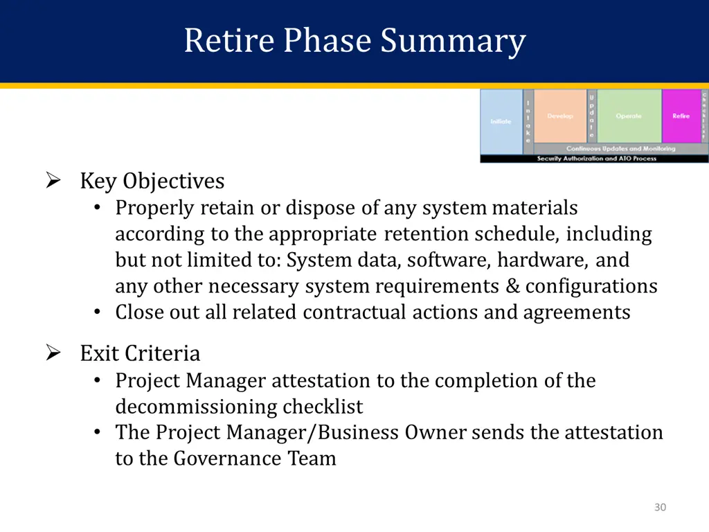 retire phase summary