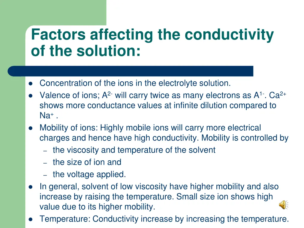 factors affecting the conductivity of the solution