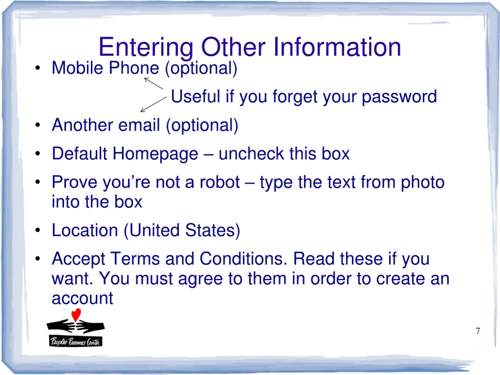 entering other information mobile phone optional
