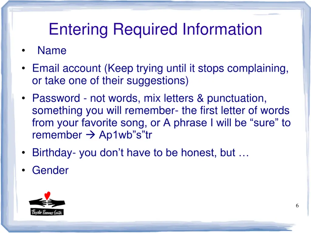 entering required information