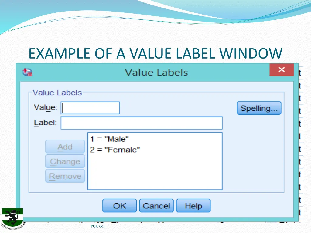 example of a value label window