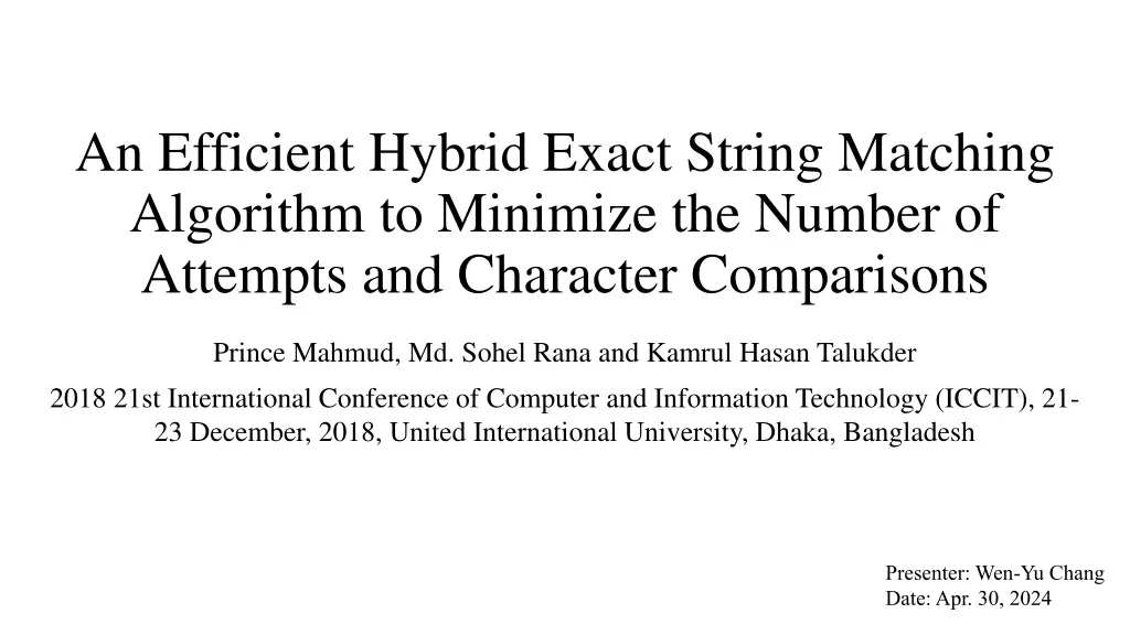 an efficient hybrid exact string matching