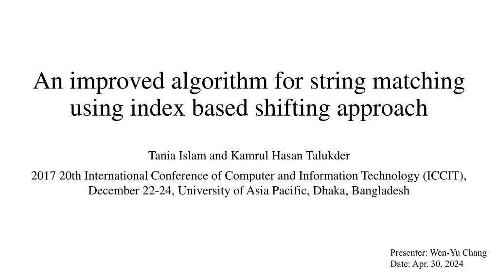 an improved algorithm for string matching using