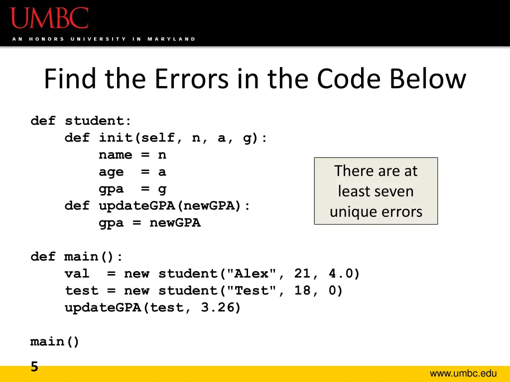 find the errors in the code below