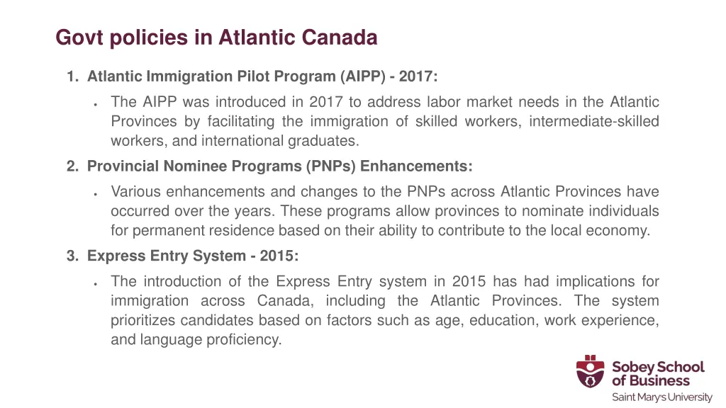 govt policies in atlantic canada