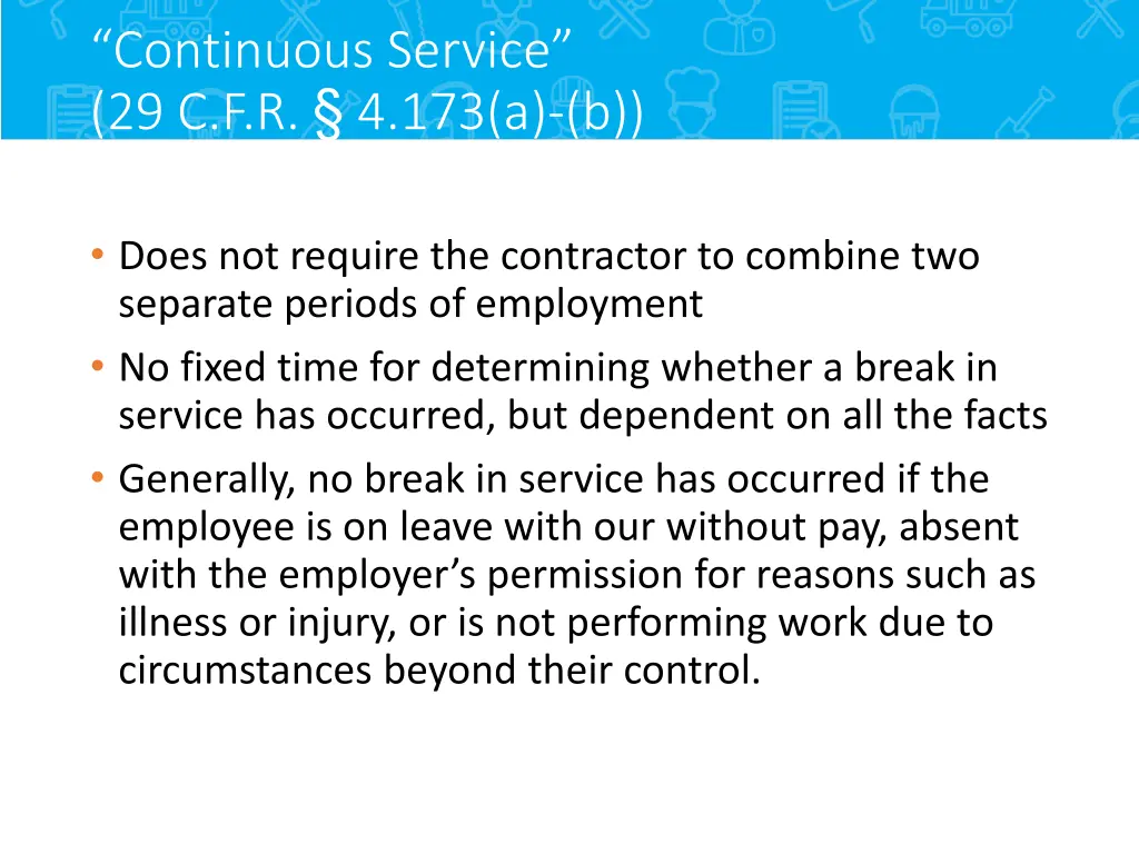 continuous service 29 c f r 4 173 a b 1