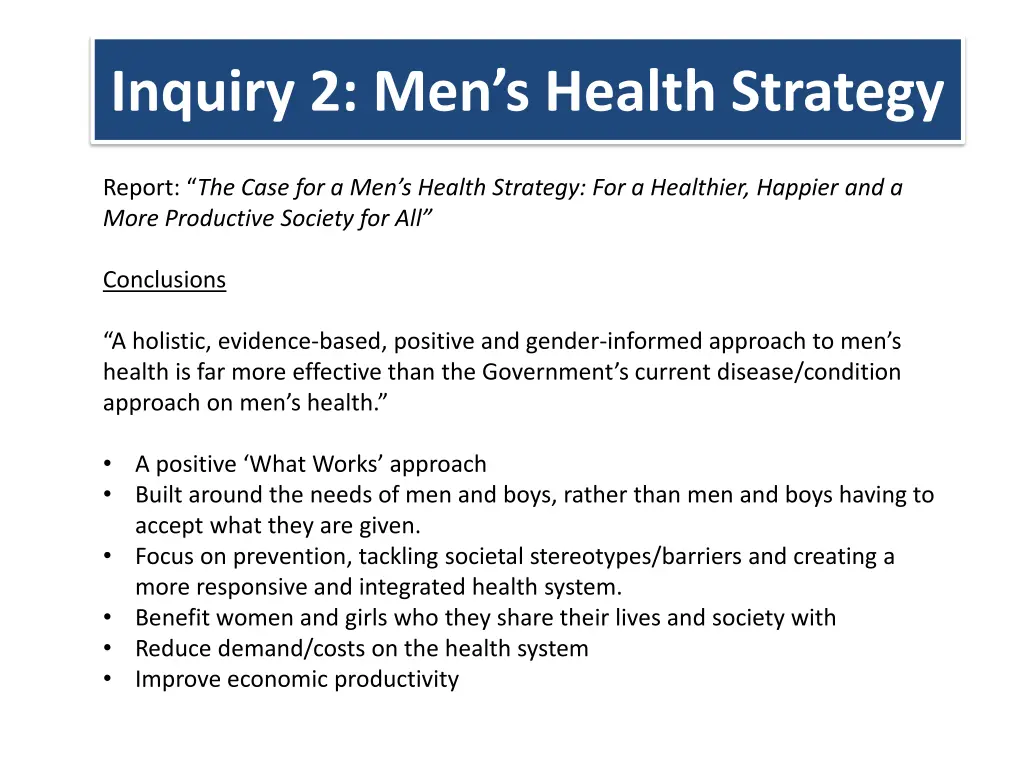 inquiry 2 men s health strategy 1
