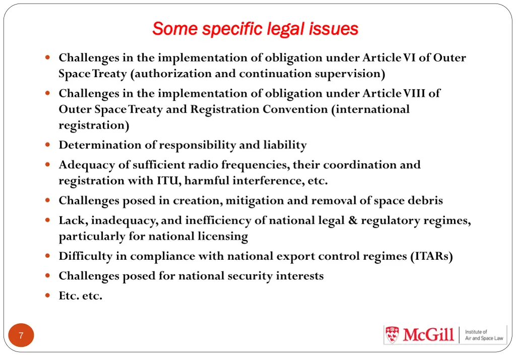 some specific legal issues some specific legal
