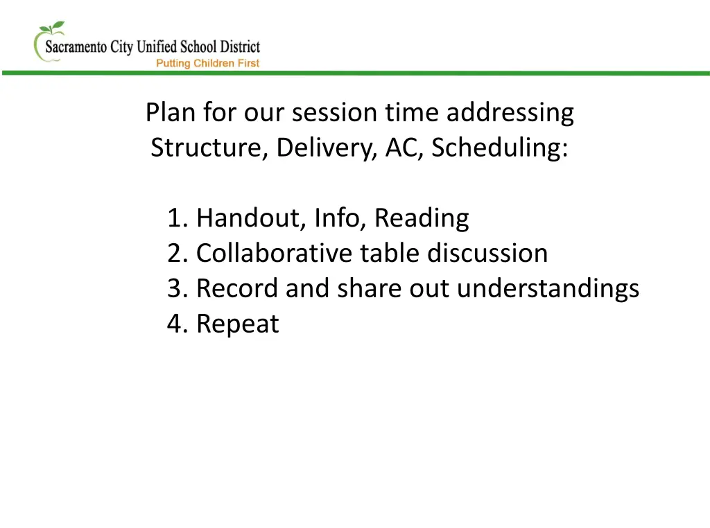 plan for our session time addressing structure