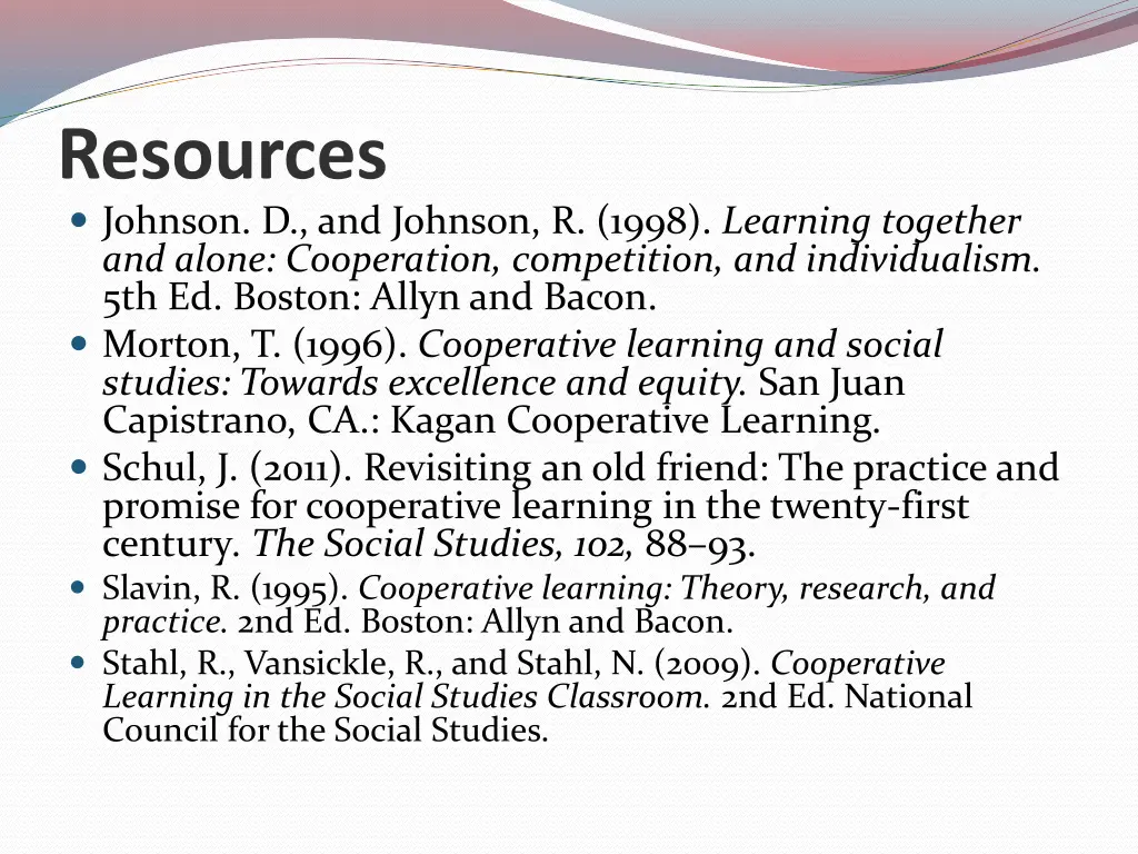 resources johnson d and johnson r 1998 learning