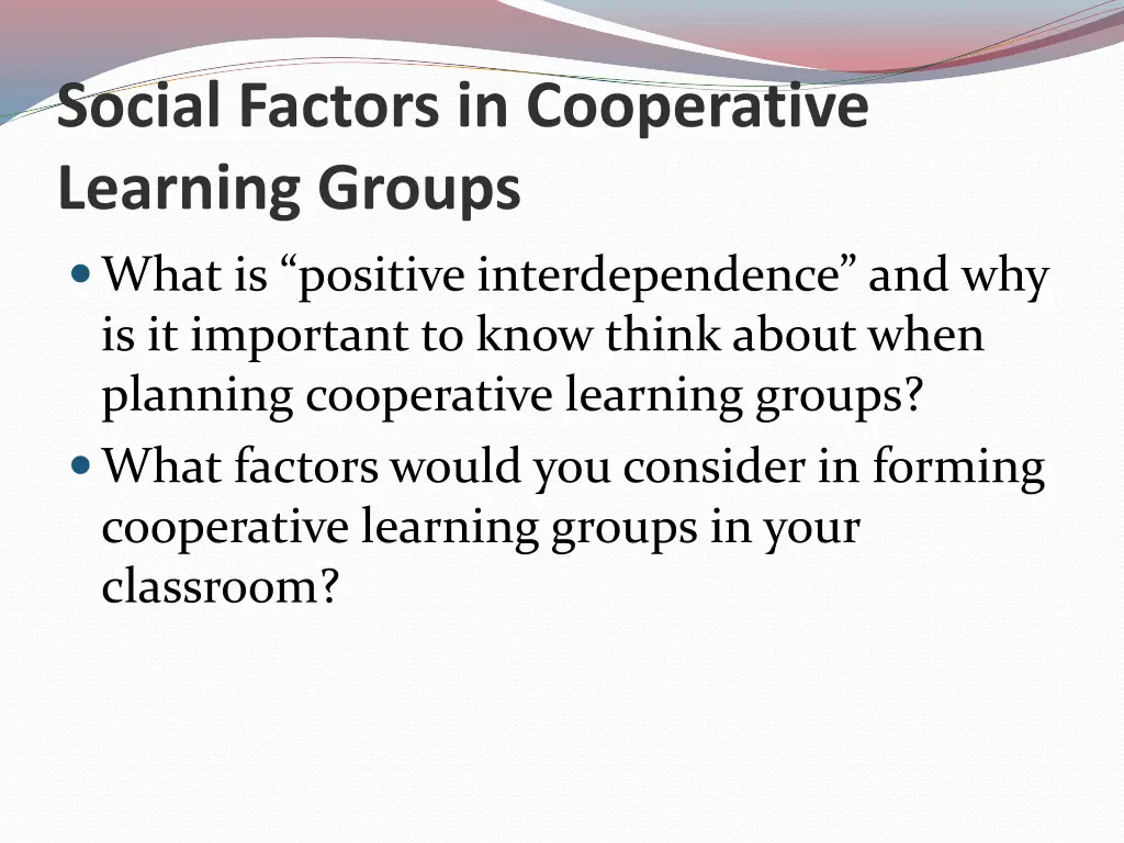 social factors in cooperative learning groups