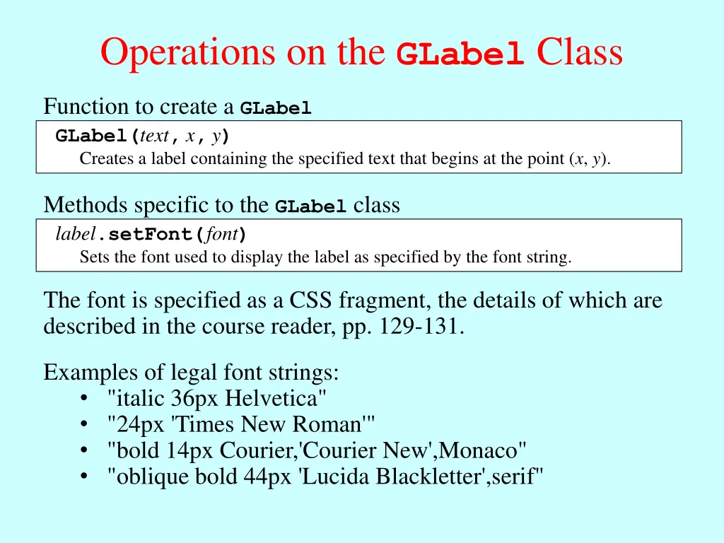 operations on the glabel class