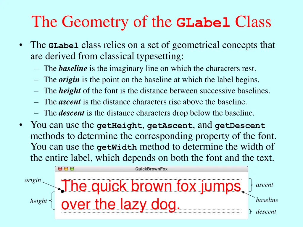 the geometry of the glabel class