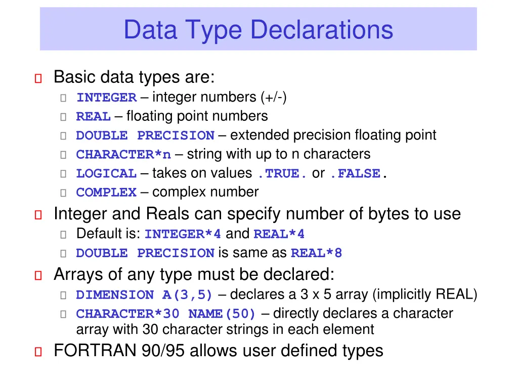 data type declarations