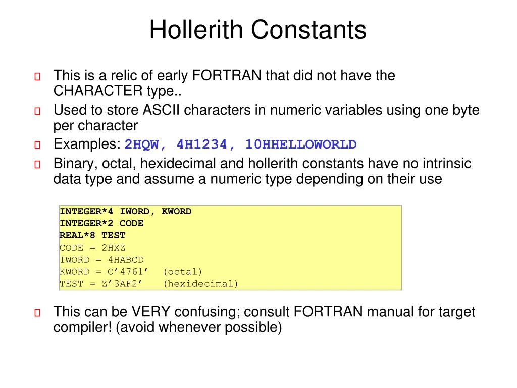 hollerith constants